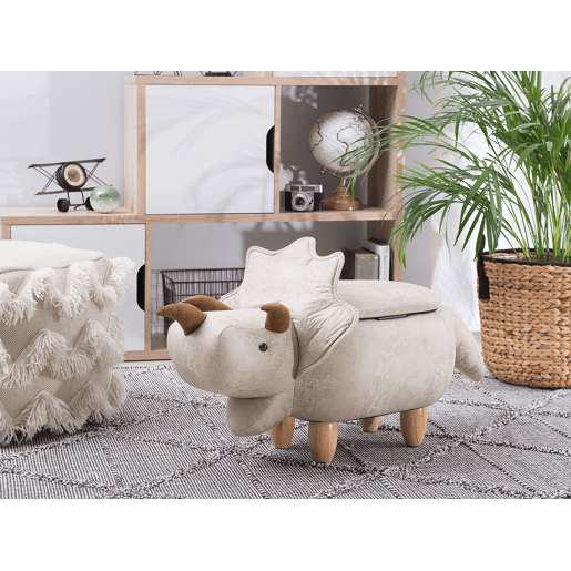 Tamborete animal com arrumação TRICERATOPS Tecido Cinzento claro