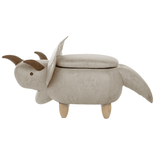 Tamborete animal com arrumação TRICERATOPS Tecido Cinzento claro