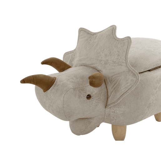 Tamborete animal com arrumação TRICERATOPS Tecido Cinzento claro