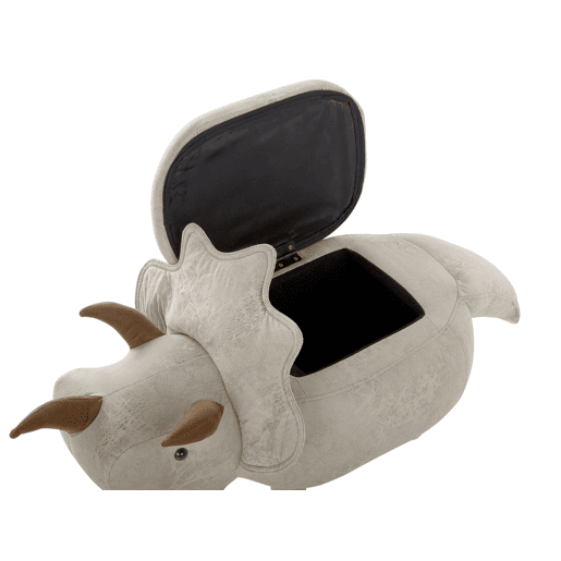 Tamborete animal com arrumação TRICERATOPS Tecido Cinzento claro
