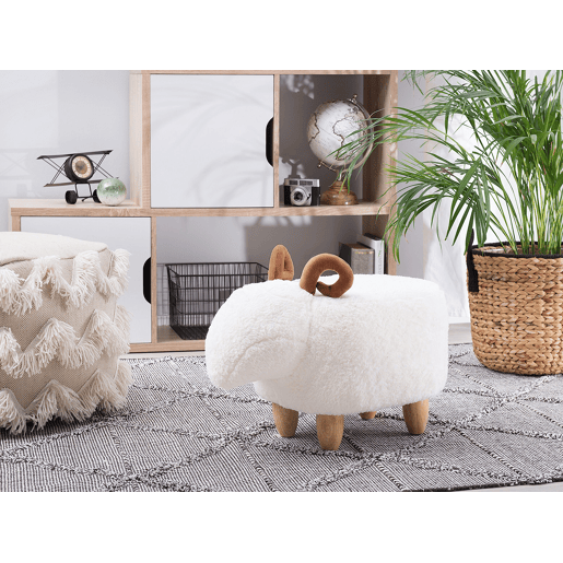 Tamborete animal LAMB Tecido Branco