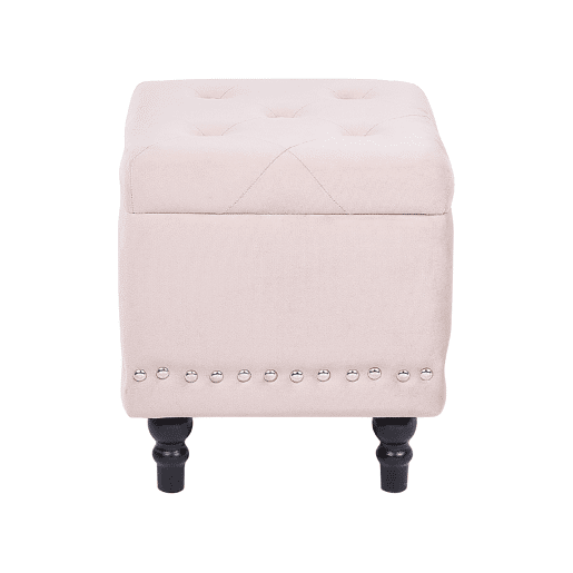 Pufe com arrumação LORETTO Veludo Creme 37 cm 37 cm 40 cm