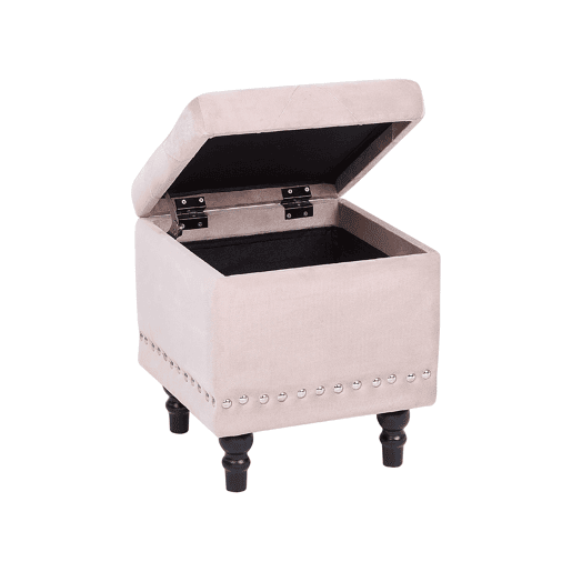 Pufe com arrumação LORETTO Veludo Creme 37 cm 37 cm 40 cm