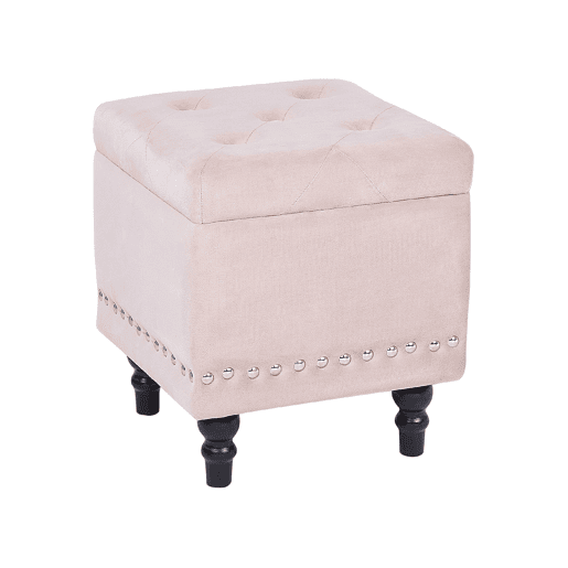 Pufe com arrumação LORETTO Veludo Creme 37 cm 37 cm 40 cm