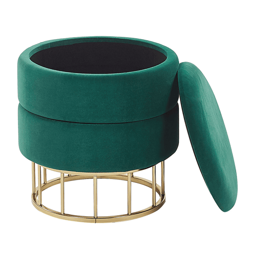 Pufe com arrumação ELGIN Veludo Verde escuro 37 cm 37 cm 42 cm