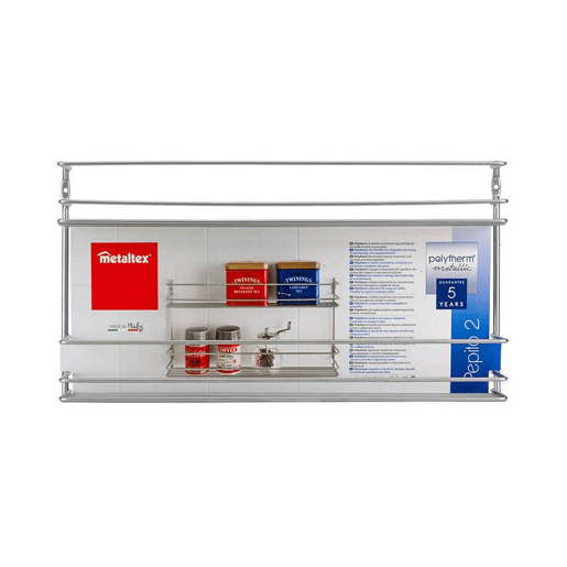Suporte para especiarias de 2 níveis Série PEPITO da Metaltex. Acabamento em Polytherm® Silver Colour Suporte para especiarias de 2 níveis Série PEPITO da Metaltex. Acabamento em Polytherm® Silver Colour