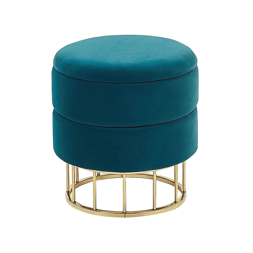 Pufe com arrumação ELGIN Veludo Azul esverdeado 37 cm 37 cm 42 cm