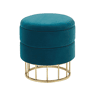 Pufe com arrumação ELGIN Veludo Azul esverdeado 37 cm 37 cm 42 cm