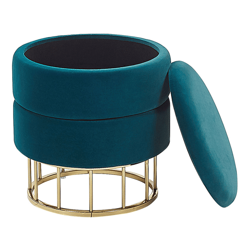 Pufe com arrumação ELGIN Veludo Azul esverdeado 37 cm 37 cm 42 cm