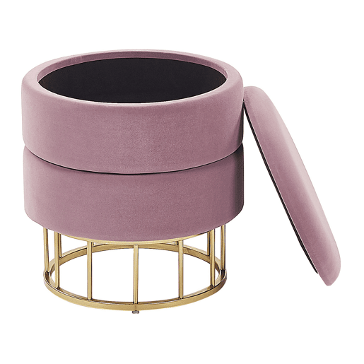 Pufe com arrumação ELGIN Veludo Rosa 37 cm 37 cm 42 cm