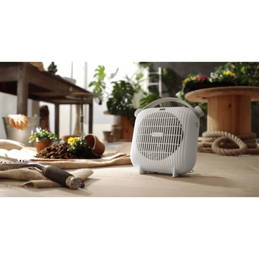 Aquecedor com ventilador De'Longhi HFS30B24. Aquecedor eléctrico com termóstato. Potência regulável. Protecção anti-gotejamento. 2400 W