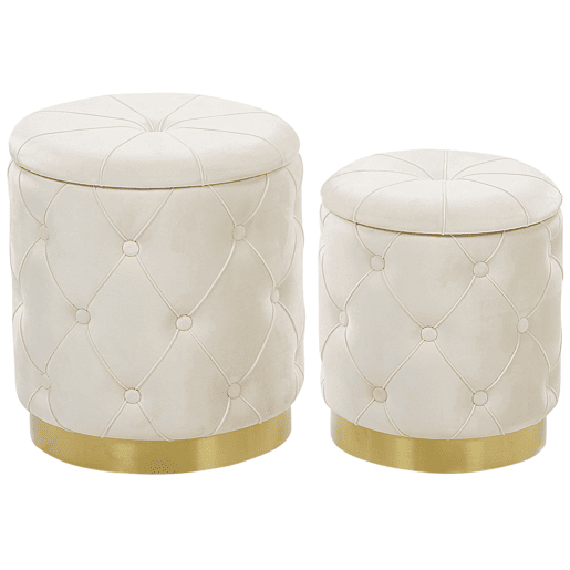 Conjunto de 2 tamboretes com arrumação PUEBLO Veludo Branco 4033 cm 4033 cm 4436 cm