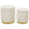 Conjunto de 2 tamboretes com arrumação PUEBLO Veludo Branco 4033 cm 4033 cm 4436 cm