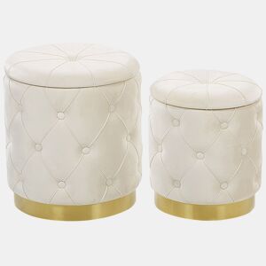 Conjunto de 2 tamboretes com arrumação PUEBLO Veludo Branco 4033 cm 4033 cm 4436 cm