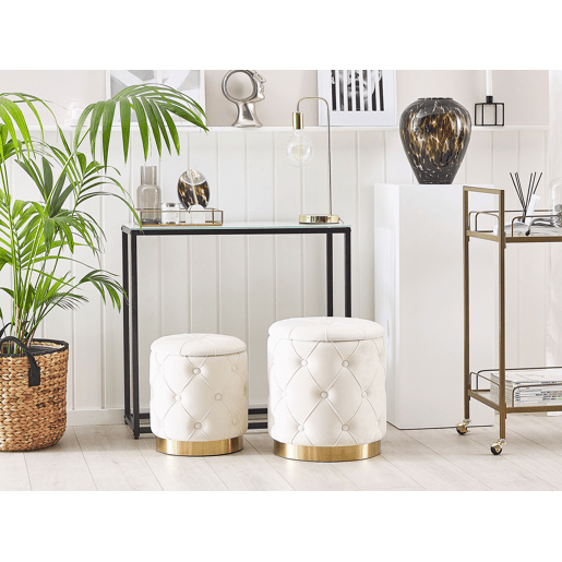 Conjunto de 2 tamboretes com arrumação PUEBLO Veludo Branco 4033 cm 4033 cm 4436 cm