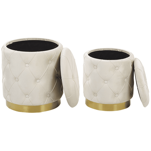 Conjunto de 2 tamboretes com arrumação PUEBLO Veludo Branco 4033 cm 4033 cm 4436 cm
