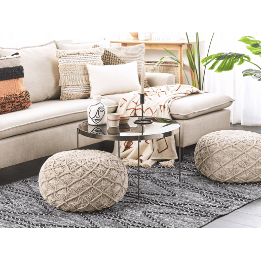 Pufe Macramé BERKANE Algodão Creme 50 cm 50 cm 30 cm