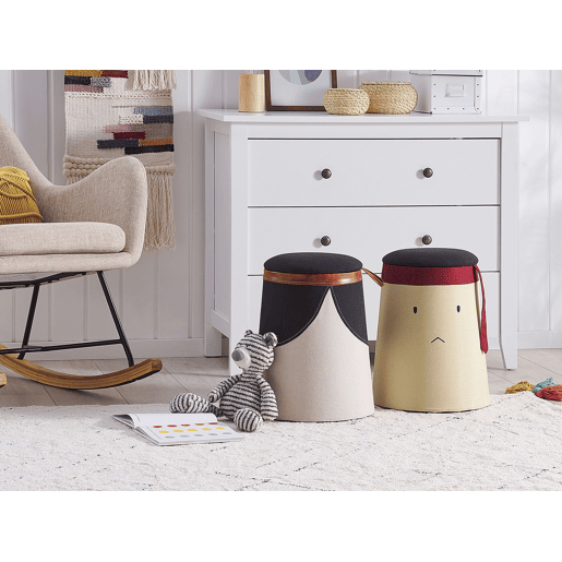 Pufe para crianças com arrumação APACHE Linho sintético Creme 33 cm 33 cm 45 cm