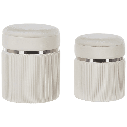 Conjunto de 2 tamboretes com arrumação CAMDENTON Veludo Branco creme 3631 cm 3631 cm 4438 cm