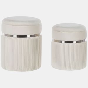 Conjunto de 2 tamboretes com arrumação CAMDENTON Veludo Branco creme 3631 cm 3631 cm 4438 cm
