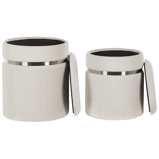 Conjunto de 2 tamboretes com arrumação CAMDENTON Veludo Branco creme 3631 cm 3631 cm 4438 cm