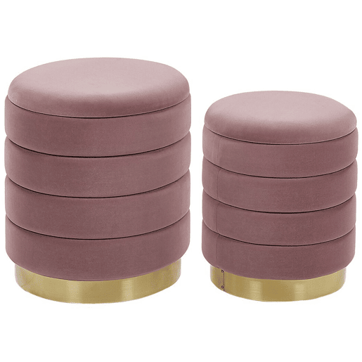 Conjunto de 2 tamboretes com arrumação GARLAND Veludo Rosa 4033 cm 4033 cm 4438 cm