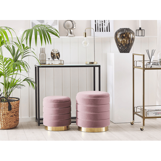 Conjunto de 2 tamboretes com arrumação GARLAND Veludo Rosa 4033 cm 4033 cm 4438 cm