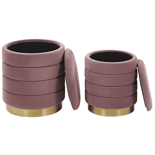 Conjunto de 2 tamboretes com arrumação GARLAND Veludo Rosa 4033 cm 4033 cm 4438 cm