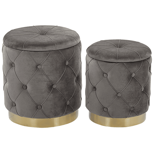Conjunto de 2 tamboretes com arrumação PUEBLO Veludo Cinzento 4033 cm 4033 cm 4436 cm