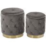 Conjunto de 2 tamboretes com arrumação PUEBLO Veludo Cinzento 4033 cm 4033 cm 4436 cm