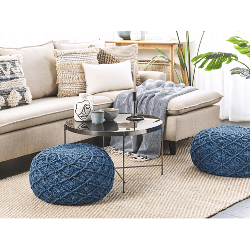 Pufe Macramé BERKANE Algodão Azul marinho 50 cm 50 cm 30 cm