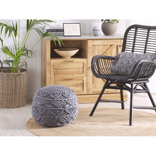 Pufe Macramé KAYSERI Algodão Cinzento 40 cm 40 cm 40 cm Pufe Macramé KAYSERI Algodão Cinzento 40 cm 40 cm 40 cm