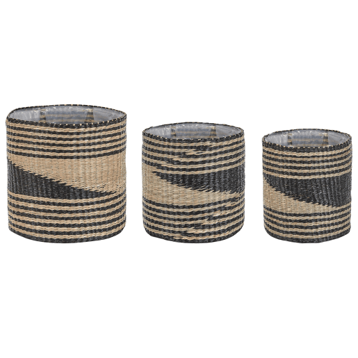 Conjunto de 3 vasos para plantas RATTAIL Alga 322927 cm Preto