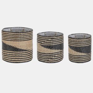 Conjunto de 3 vasos para plantas RATTAIL Alga 322927 cm Preto