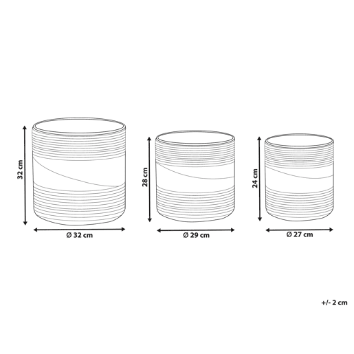 Conjunto de 3 vasos para plantas RATTAIL Alga 322927 cm Preto