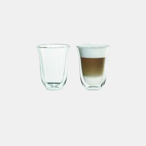 De'Longhi Conjunto de 2 chávenas para Latte Macchiato. Vidro temperado de parede dupla. Pode ser lavado na máquina de lavar louça. Transparente. 220 ml.