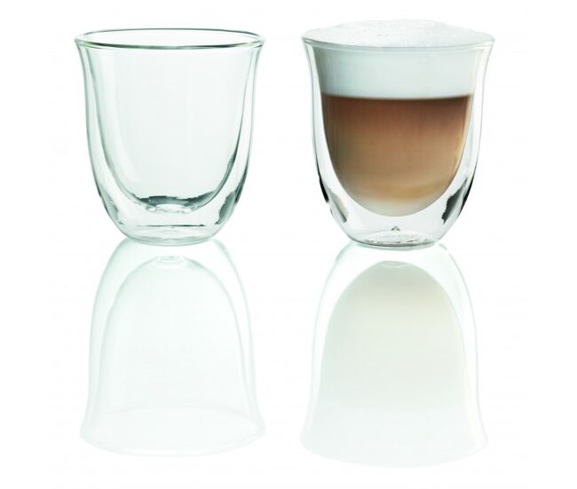 De'longhi juego de 2 vasos para cappuccino. doble pared de vidrio templado. apto para lavavajillas. transparente. 190 ml