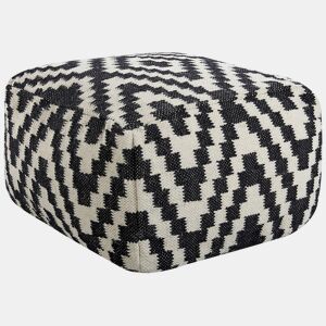 Pufe KNIDOS Lã PretoBranco 56 cm 56 cm 32 cm
