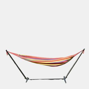 Outsunny Cama Rede com Suporte de AƧo PortĆ”til com Altura AjustĆ”vel em 6 NĆveis com Bolsa de Transporte para Jardim Sala de Estar Carga MĆ”xima 150kg 200x150cm Multicor