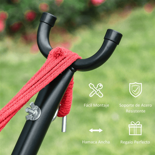 Outsunny Cama Rede com Suporte de Aço Portátil com Altura Ajustável em 6 Níveis com Bolsa de Transporte para Jardim Sala de Estar Carga Máxima 150kg 200x150cm Multicor