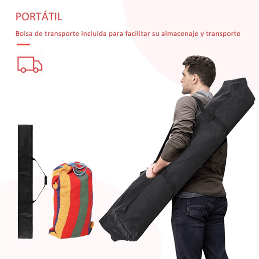 Outsunny Cama Rede com Suporte de Aço Portátil com Altura Ajustável em 6 Níveis com Bolsa de Transporte para Jardim Sala de Estar Carga Máxima 150kg 200x150cm Multicor