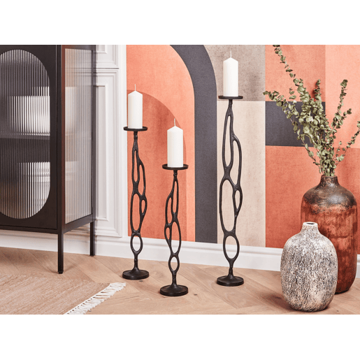 Conjunto de 3 castiçais BUNI Metal 546884 cm Preto