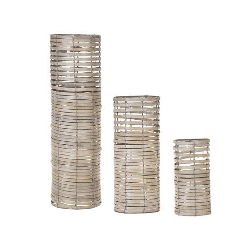 Conjunto de 3 castiçais ROVARE Madeira de chopo 603925 cm Cinzento
