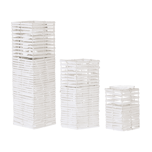 Conjunto de 3 castiçais MAROLA Madeira de chopo 543420 cm Branco