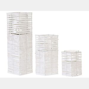 Conjunto de 3 castiçais MAROLA Madeira de chopo 543420 cm Branco