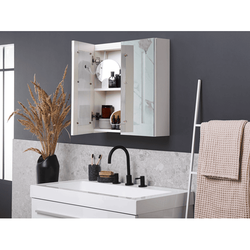 Móvel de casa de banho suspenso com espelho LED CHABUNCO 60 cm 60 cm Branco