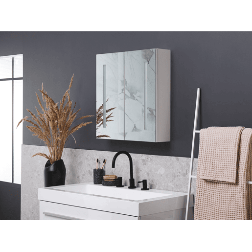 Móvel de casa de banho suspenso com espelho LED CHABUNCO 60 cm 60 cm Branco