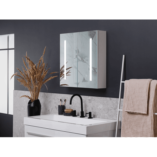 Móvel de casa de banho suspenso com espelho LED CHABUNCO 60 cm 60 cm Branco