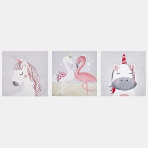 Conjunto de 3 telas TIMIA Motivo animal 30 x 30 cm Cinzento