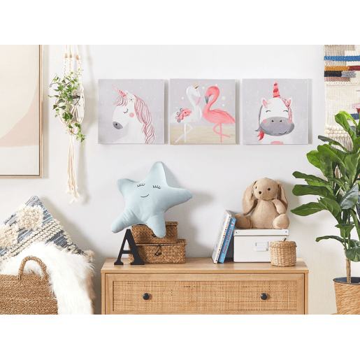 Conjunto de 3 telas TIMIA Motivo animal 30 x 30 cm Cinzento